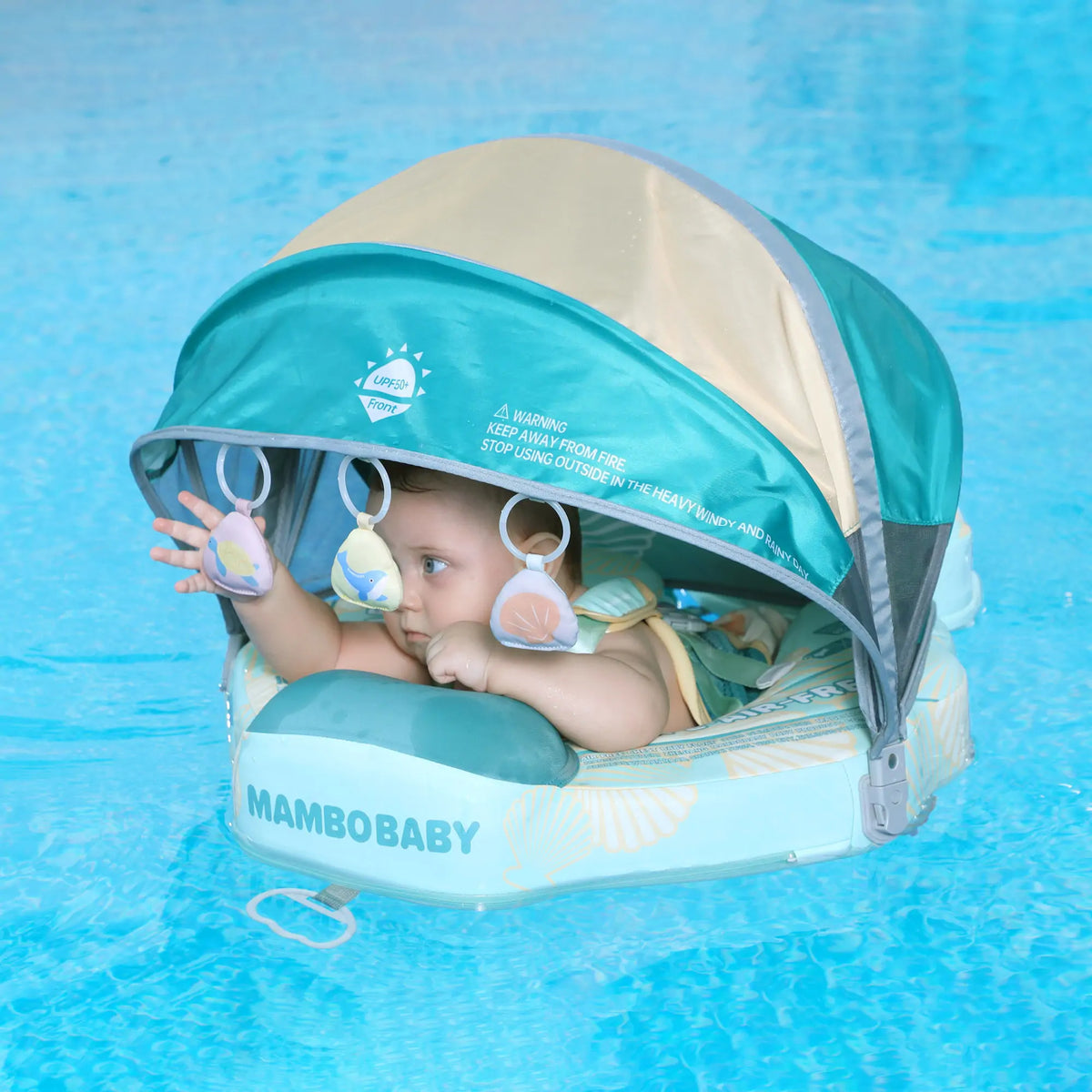 Pink Mambobaby Seashell self-inflating baby float for infants 3-24 months. The perfect safe baby shower gift for UK families.