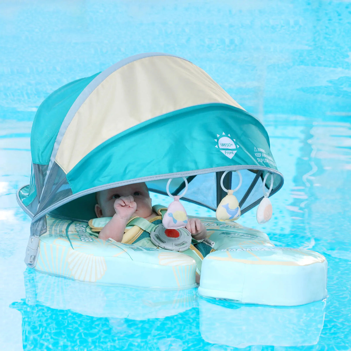 Mambobaby Seashell self-inflating canopy baby float for infants 3-24 months. The perfect safe baby shower gift for UK families.