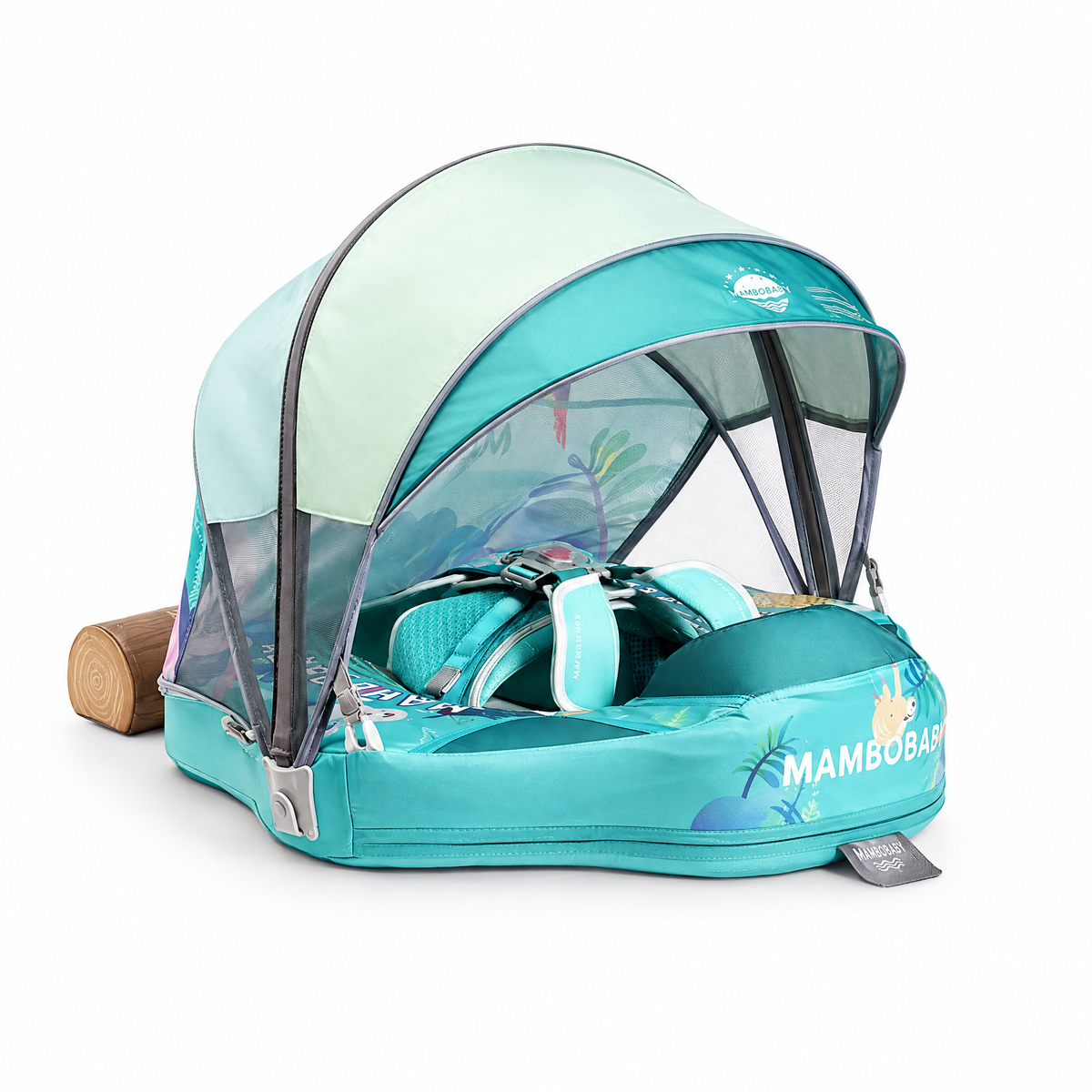 Mambobaby Tropical Rain Forest air-free baby swim float with UPF 50+ canopy