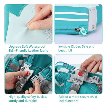 Demonstrating the quick-clip and easy-to-use design of the Mambobaby™ Airplane Float for family holidays.