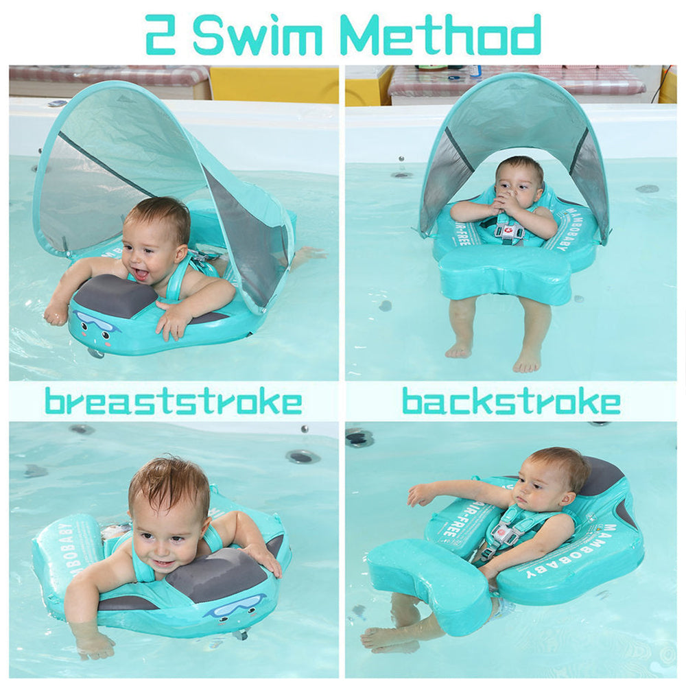 Diagram showing Mambobaby™ breaststroke and backstroke swimming positions for infants and toddlers.