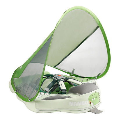 Original Mambobaby™ Dinosaur Light Green Float for UK pools, featuring a non-inflatable air-free design for babies 3-24 months.