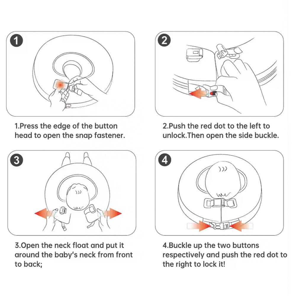 Demonstrating the easy-to-use quick-fit system of the Mambobaby™ Donut Neck Float.