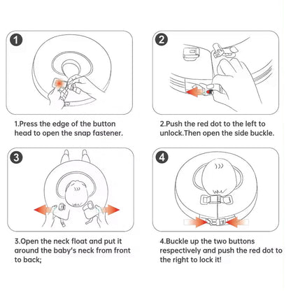 Demonstrating the easy-to-use quick-fit system of the Mambobaby™ Donut Neck Float.