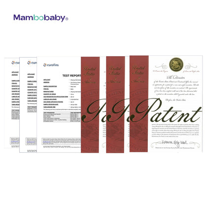Official patent and safety certification details for the original Mambobaby™ air-free technology.