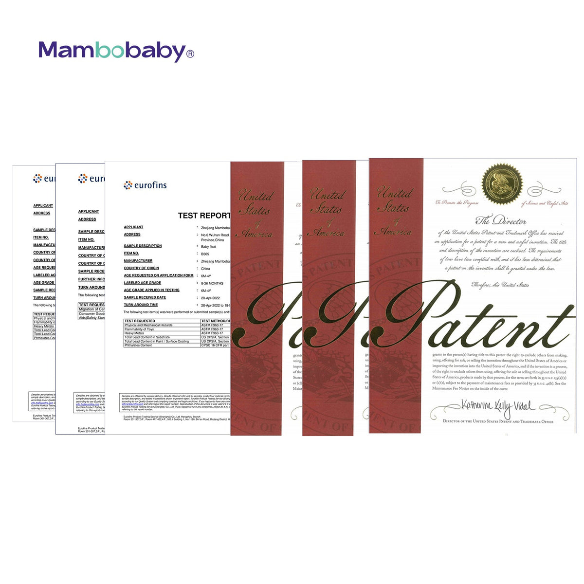 Official patent and safety certification details for the original Mambobaby™ air-free technology.
