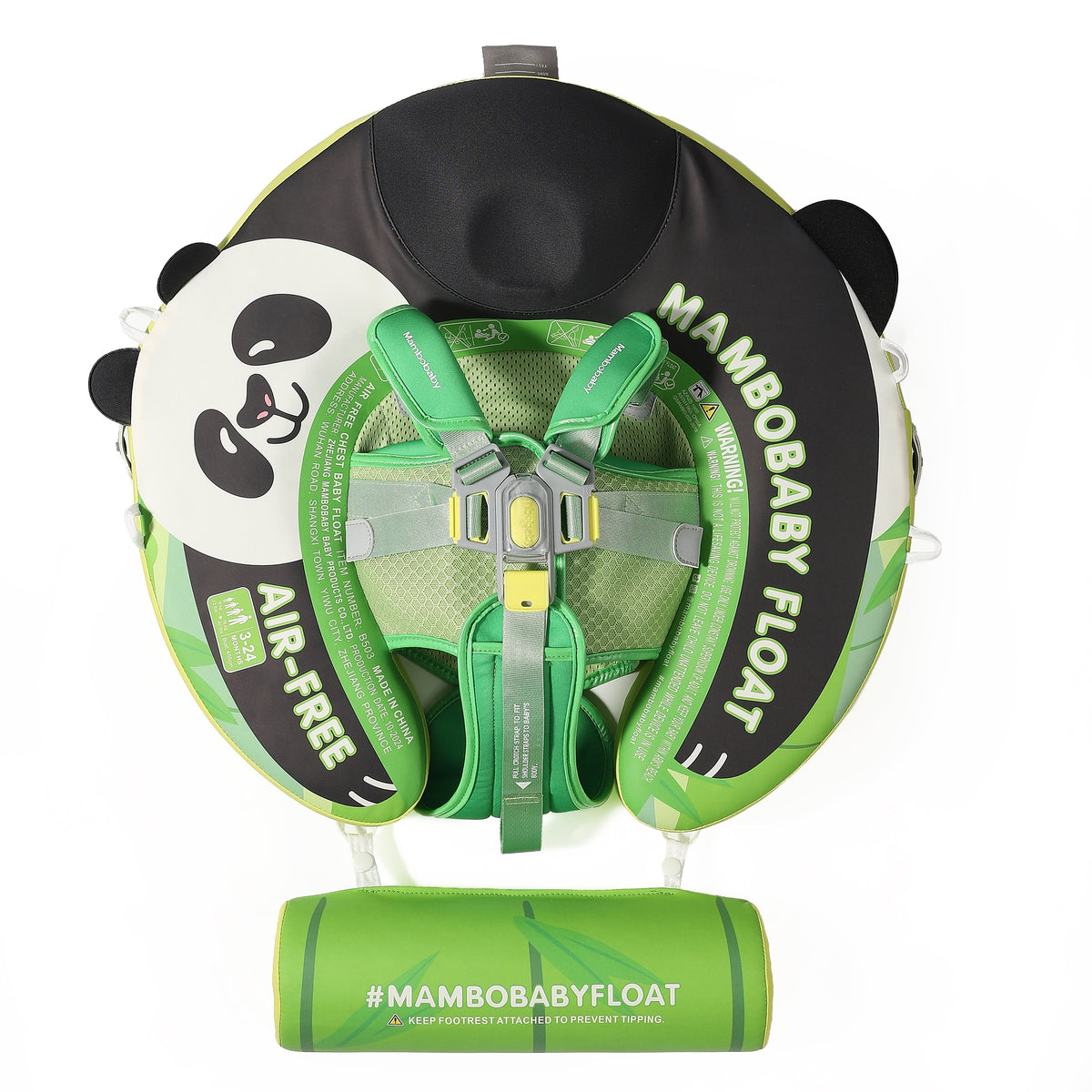Everything included in the Mambobaby™ Panda Float box: Main float, Sun Canopy, and Anti-Flip Stability Tail.