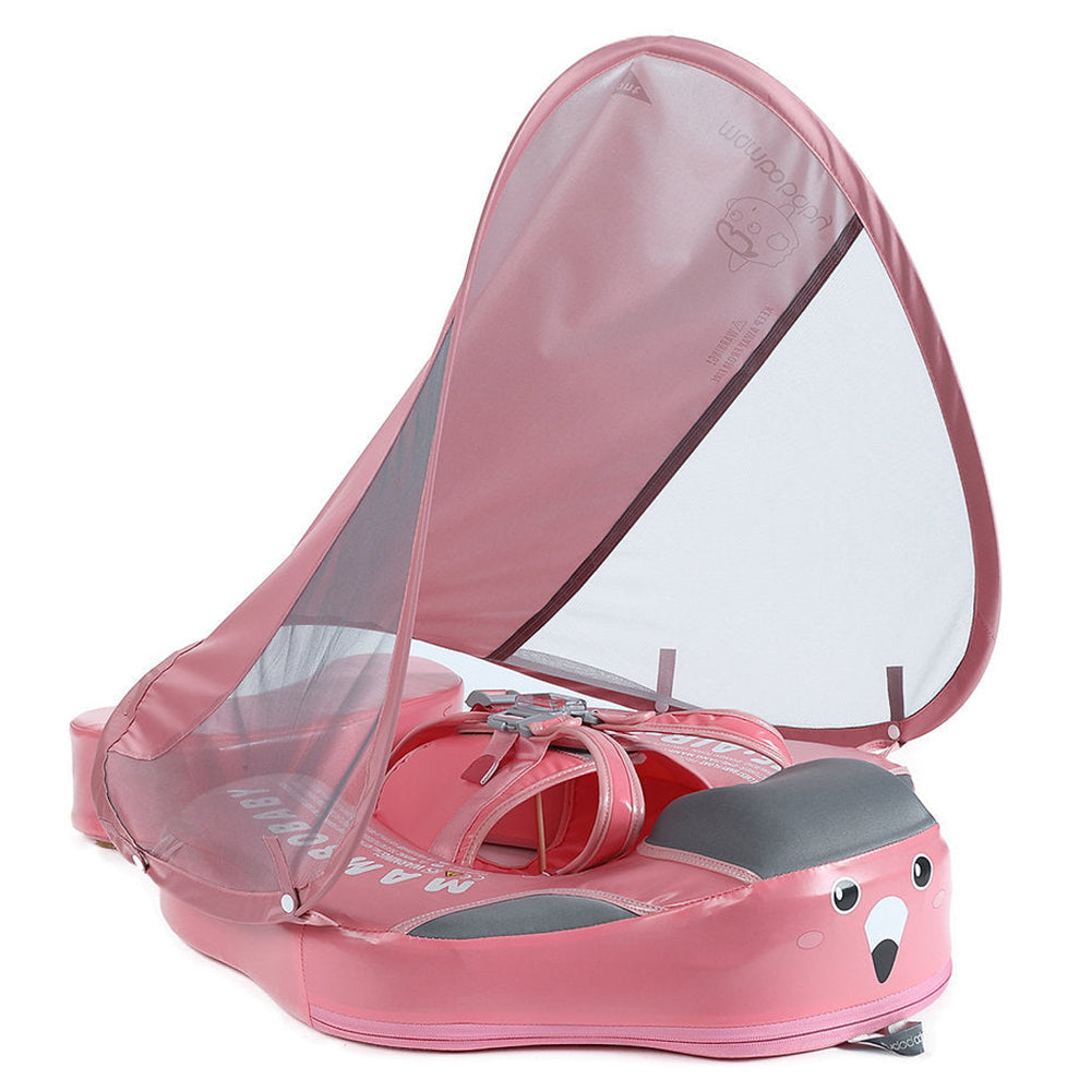 Original Mambobaby™ Pink Flamingo Float for UK pools, featuring a non-inflatable air-free design for babies 3-24 months.