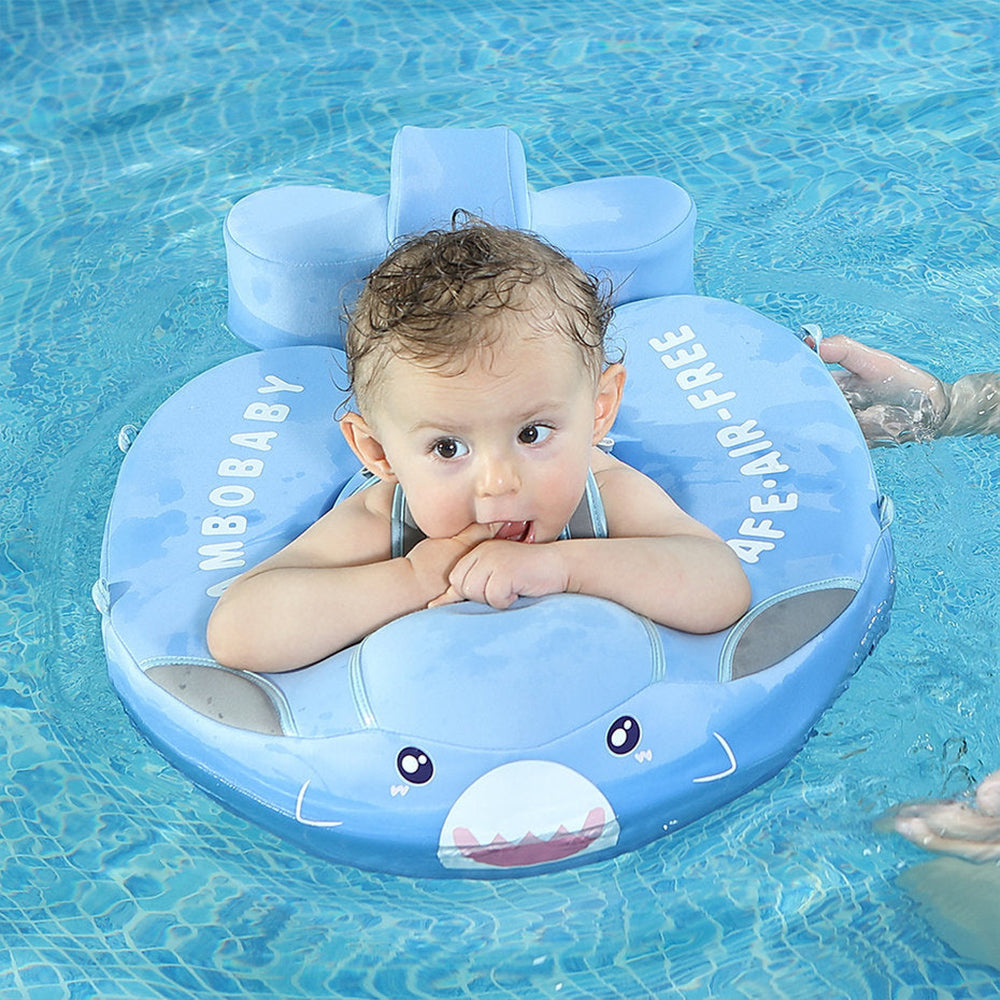 Diagram showing breaststroke and backstroke swim positions on the Mambobaby™ Shark swim trainer.
